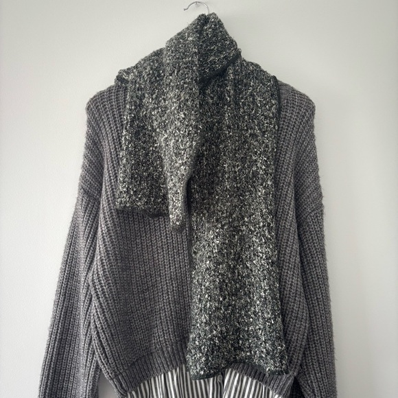 Vintage Parkhurst Angora and Mohair Blend Black and Gray Natural Wool Knit Scarf - Picture 2 of 7